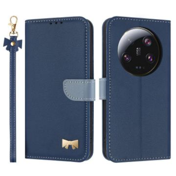 Xiaomi 13 Ultra Dark Blue Metal Bow Leather Case with Hand Strap - 1