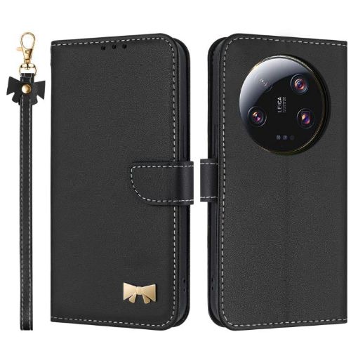 Xiaomi 13 Ultra Metal Bow Leather Phone Case with Hand Strap - Black - 1