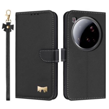 Xiaomi 15 Ultra Metal Bow Leather Phone Case with Hand Strap - Black - 1