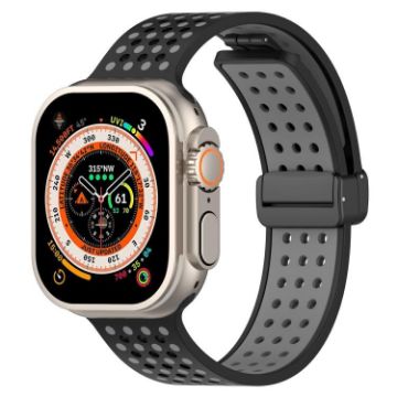 Apple Watch Band 46/49/45/44mm Magnetic Buckle Silicone Black Grey - 1