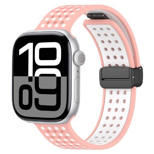 Apple Watch Band 42/41/40/38mm Magnetic Buckle Silicone Pink White - 1