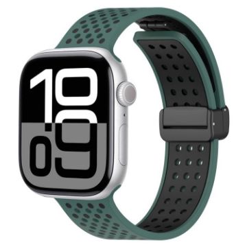 Olive Green Black Silicone Band for Apple Watch 42/41/40/38mm Magnetic Buckle - 1