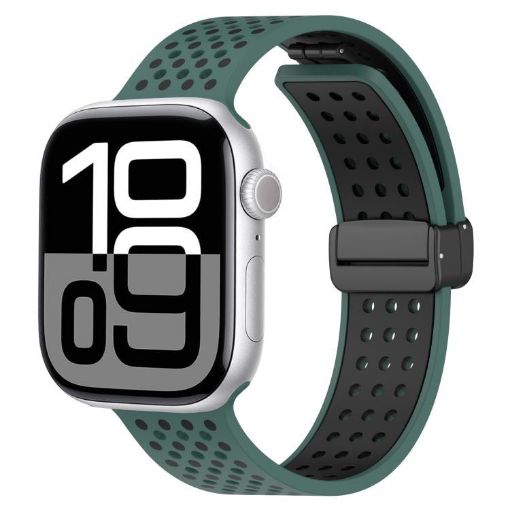 Olive Green Black Silicone Band for Apple Watch 42/41/40/38mm Magnetic Buckle - 1