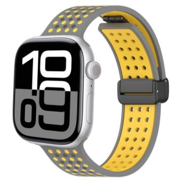 Magnetic Buckle Silicone Watch Band for Apple Watch 42/41/40/38mm Grey Yellow - 1