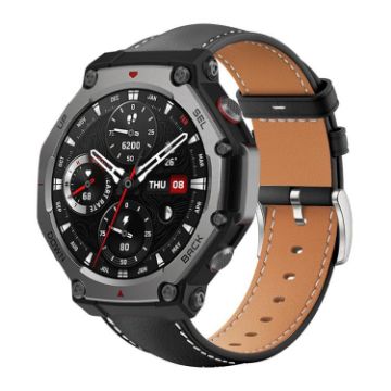 Amazfit T-Rex 3 Black Shark Leather Watch Band 22mm Flat Head - 1