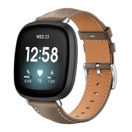 Fitbit Versa 4/3/Sense 2/1 20mm Black Shark Leather Band (Light Grey) - 1