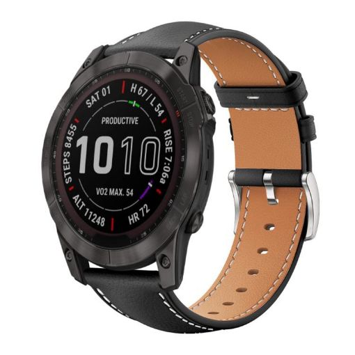 Garmin Fenix 8/7X/6X/5X Black Shark Leather Watch Band 26mm/22mm - 1