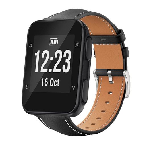 Garmin Forerunner 35/30/35j Black Leather Watch Band 20mm Flat Head - 1