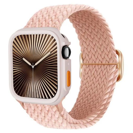 Apple Watch Series 10 46mm Pink Nylon Band with TPU Case - 1