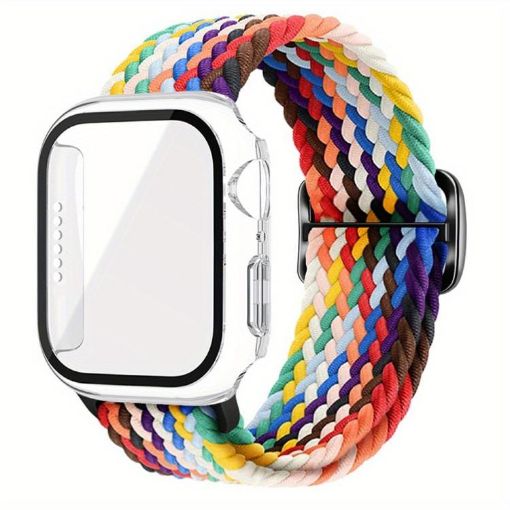 Apple Watch Series 10 42mm Nylon Band & Case - Rainbow Ladder Buckle - 1
