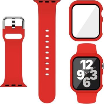 Apple Watch Series 10 46mm Red Silicone Band with PC Case - 1