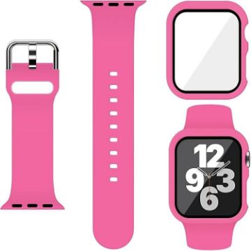 Apple Watch Series 10 42mm Rose Red Silicone Band with PC Case - 1