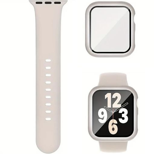 Apple Watch 44mm/45mm Silicone Band & PC Case with Film - Starlight - 1