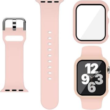 Apple Watch 44mm/45mm Pink Silicone Band with Integrated PC Case - 1
