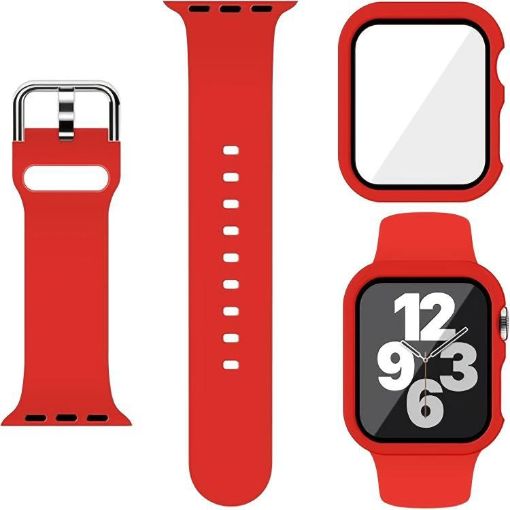 Apple Watch 40mm/41mm Red Silicone Band & PC Case with Pin Buckle - 1