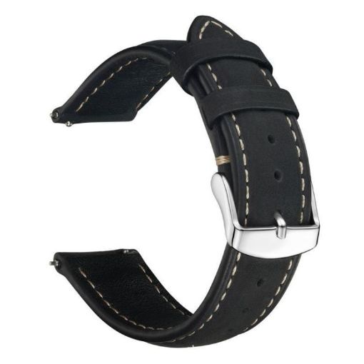 22mm Black Retro Crazy Horse Leather Watch Band xDfind - 1