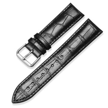 20mm Bamboo Texture Pin Buckle Leather Watch Band - Black - 1