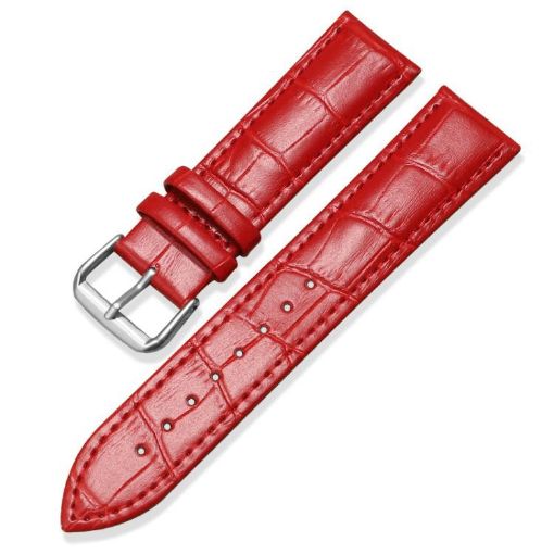 22mm Red Bamboo Texture Leather Watch Band with Pin Buckle - 1
