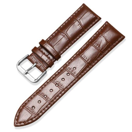 22mm Brown Bamboo Texture Leather Watch Band with Pin Buckle - 1