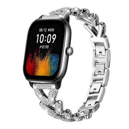 20mm Silver Diamond Metal Watch Band for Amazfit GTS4/3/2/2e/2 Mini - 1