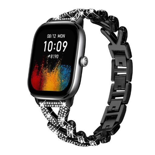 Amazfit GTS4 Mini/3/2/2e/2 Mini 20mm Diamond Metal Watch Band Black - 1