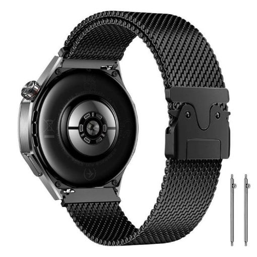 22mm Black Milanese Parachute Buckle Stainless Steel Mesh Watch Band - 1